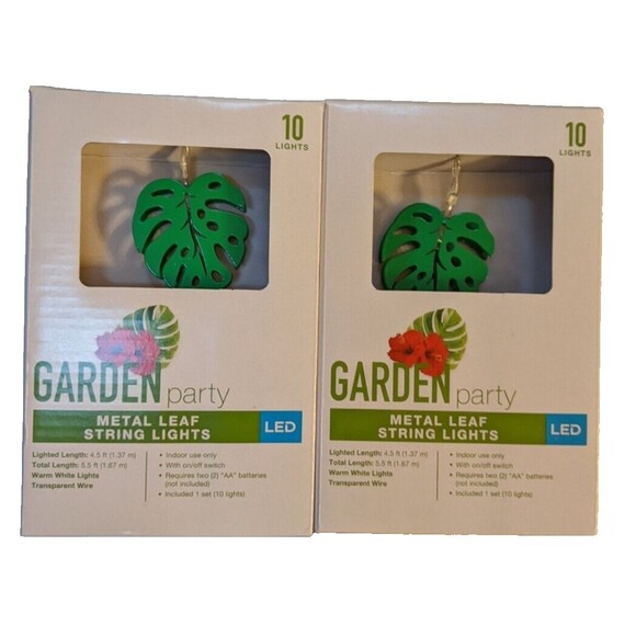 NEW (2) Boxes Garden Party Metal Leaf LED String Light Set - 10 lights each - Picture 1 of 5